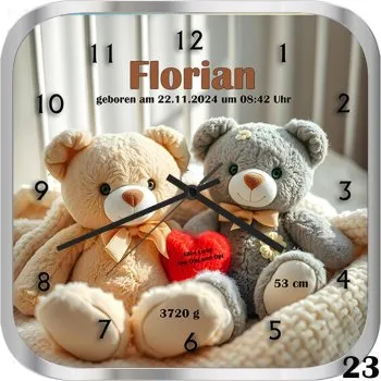 Geschenk zur Geburt - Geburtsuhr für Mädchen und Jungen - 19 versch. Motive